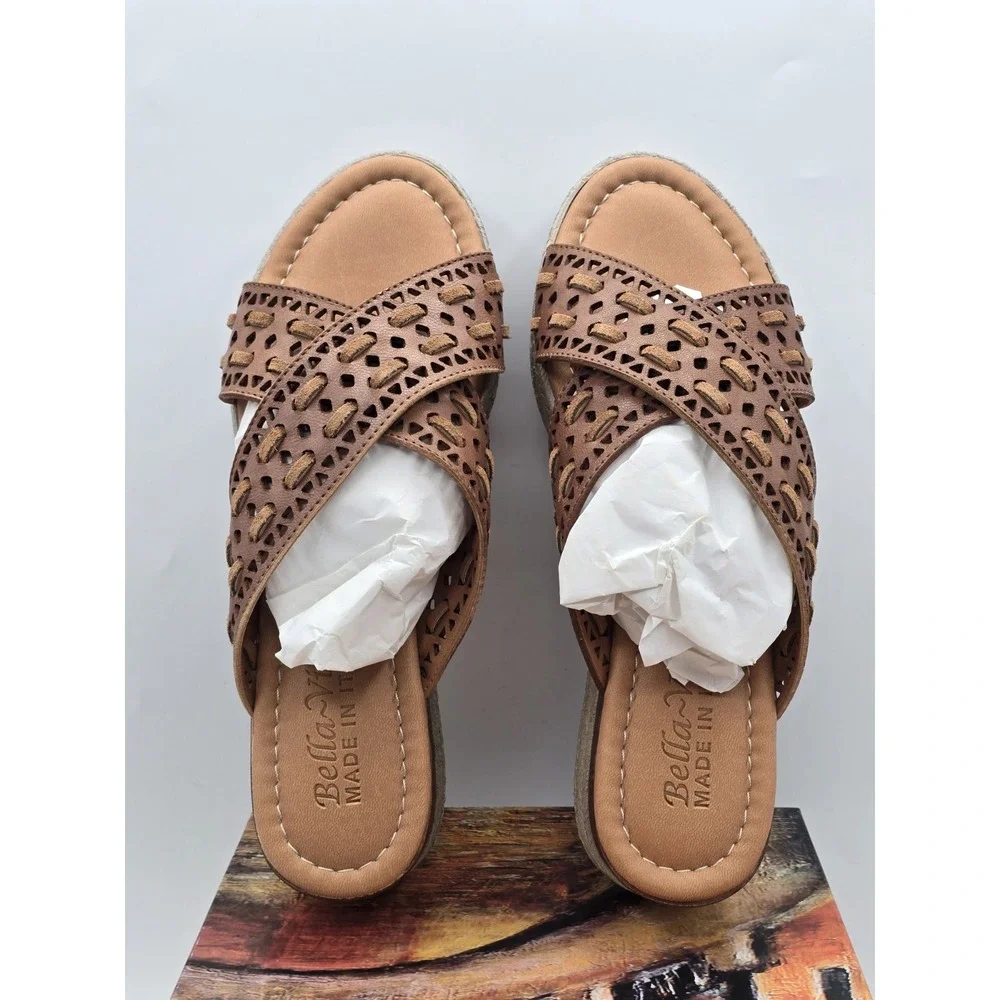 New BELLA VITA Women's Exa-Italy Espadrille Slide Sandal Suede Leather‎ Size 8 M